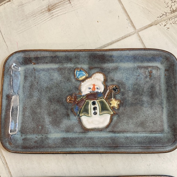 Handcrafted Pottery by Laura Barbieri trinket dishes Santa & snowman - Picture 2 of 10